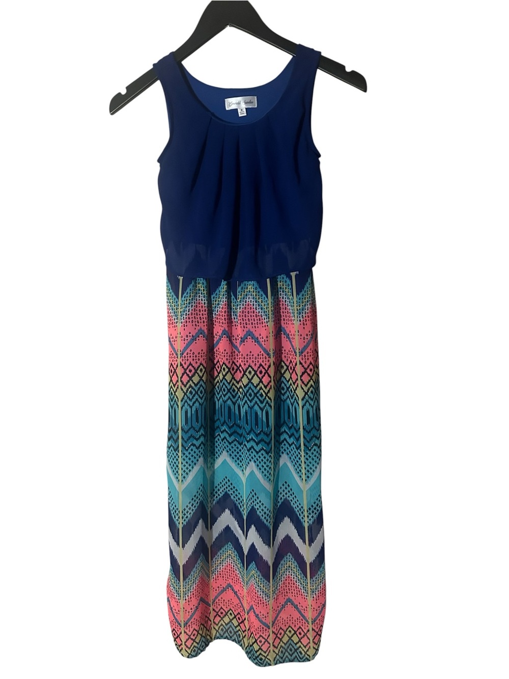 Emerald Sundae Navy and Coral Chevron Print Girls Maxi Dress